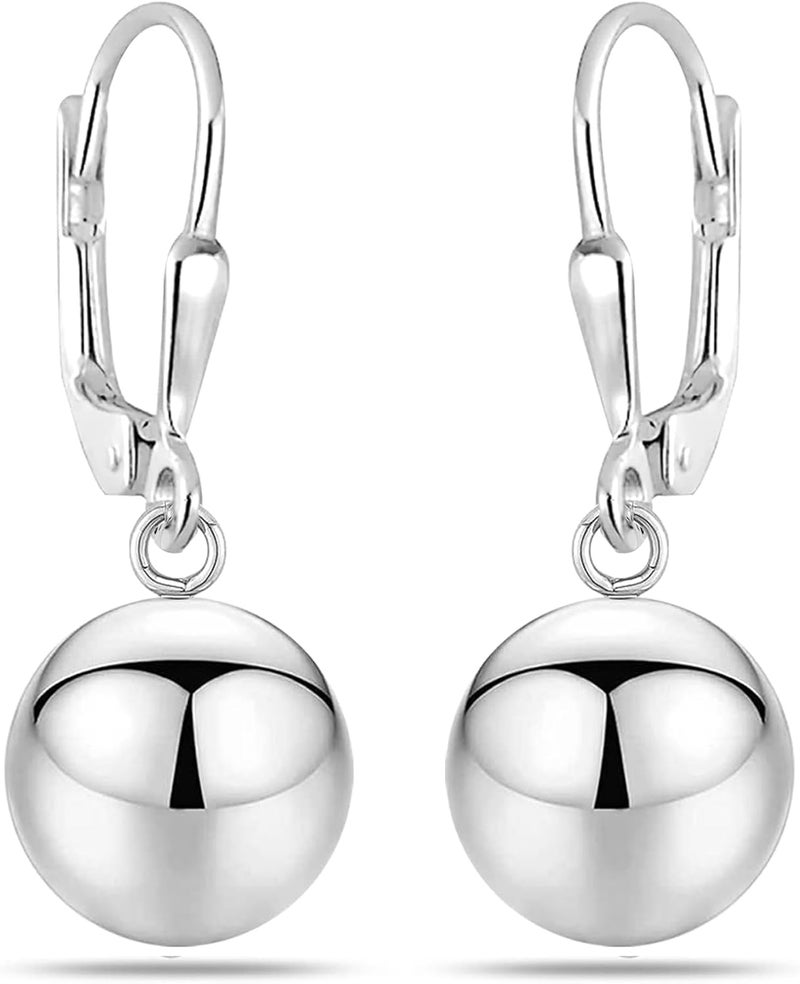 LeCalla Sterling Silver Drop Ball Earrings for Women's Lightweight Classic Leverback Round Bead Ball Drop Dangle Earrings - Image 1